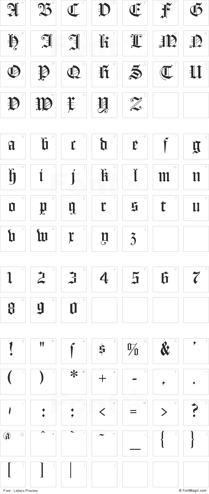 Flying Hollander Font - All Latters Preview Chart